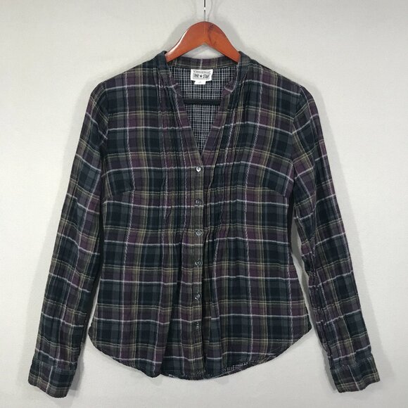 Converse One Star Shirt Women's Small Purple Plaid V-Neck Button Up Long Sleeve - Picture 1 of 12